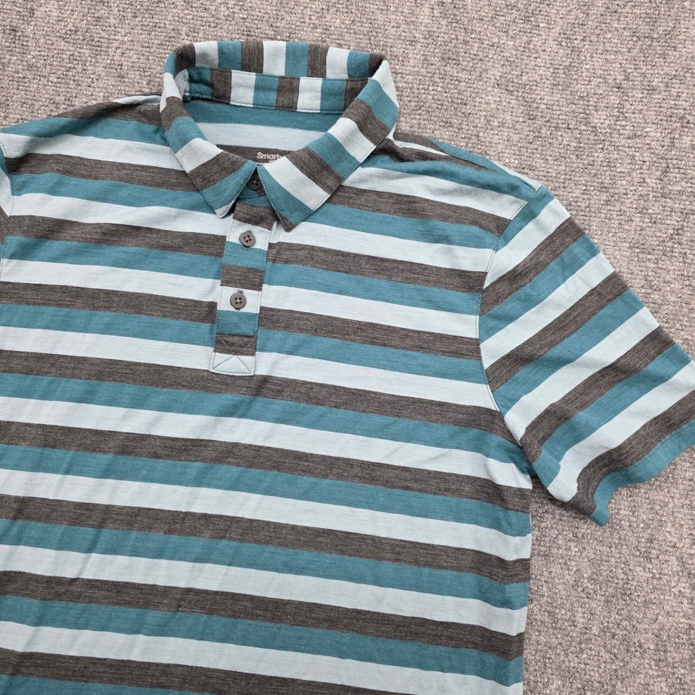 Smartwool Merino 150 Polo Shirt Mens Medium Blue Striped Short Sleeve Wool Blend
